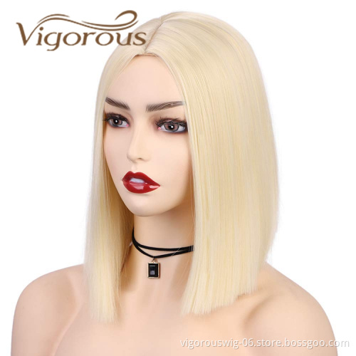 Vigorous Cheap Price Shoulder Length Silky Straight Middle Part Machine Made Cosplay Bob For Black Women Synthetic Hair Wigs